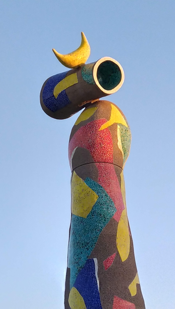 A detail of 'Woman and Bird' showing Miró’s classic, limited palette